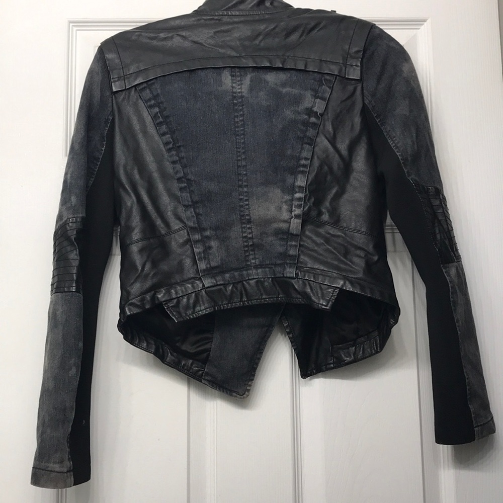 Rare Denim Leather Look Motto Jacket - Picture 2 of 7